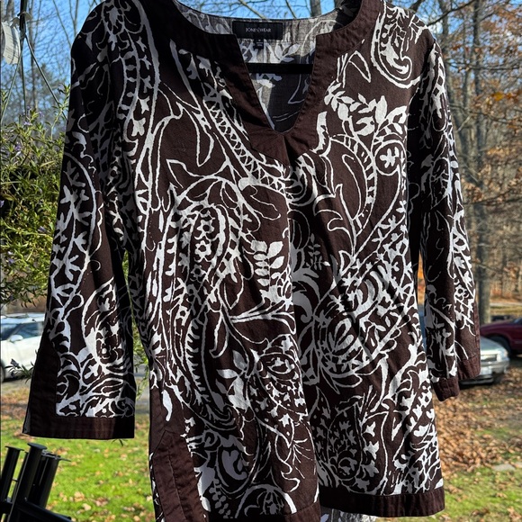 Jones Wear Tops - Jones Wear Dark Brown and White Patterned Tunic